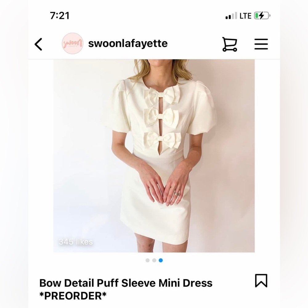 Swoon Boutique Ivory Bow-Front Puff Sleeve Mini Dress